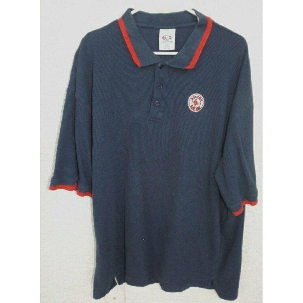 True Fan XL blue w/red short sleeve golf shirt Boston Red Sox logo
